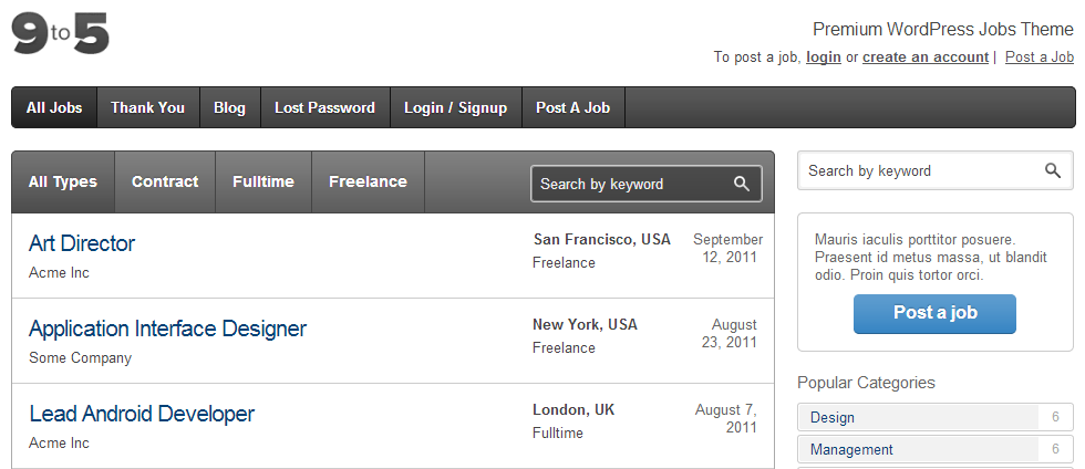 job board themes Nine-to-5