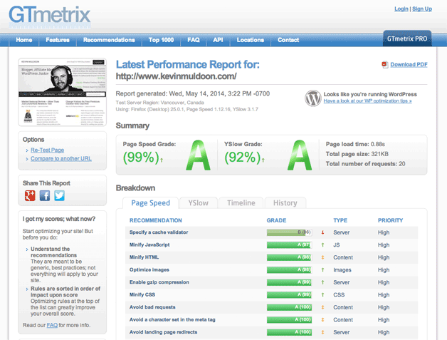 GTmetrix for Kevin Muldoon