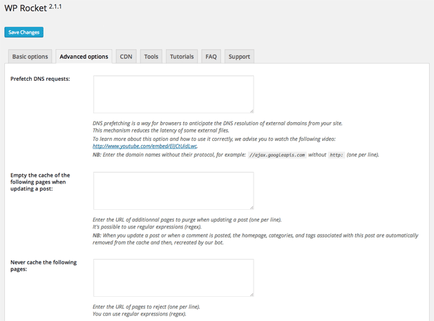 WP Rocket Advanced Options