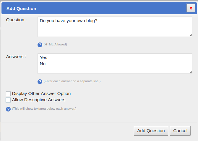 SurveyFunnel Premium WordPress Plugin add_question