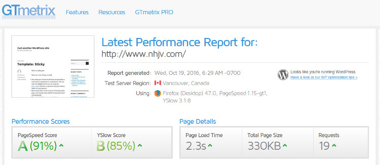 performance-of-dreampress-site-on-gtmetrix