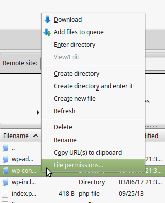 file permisson Filezilla