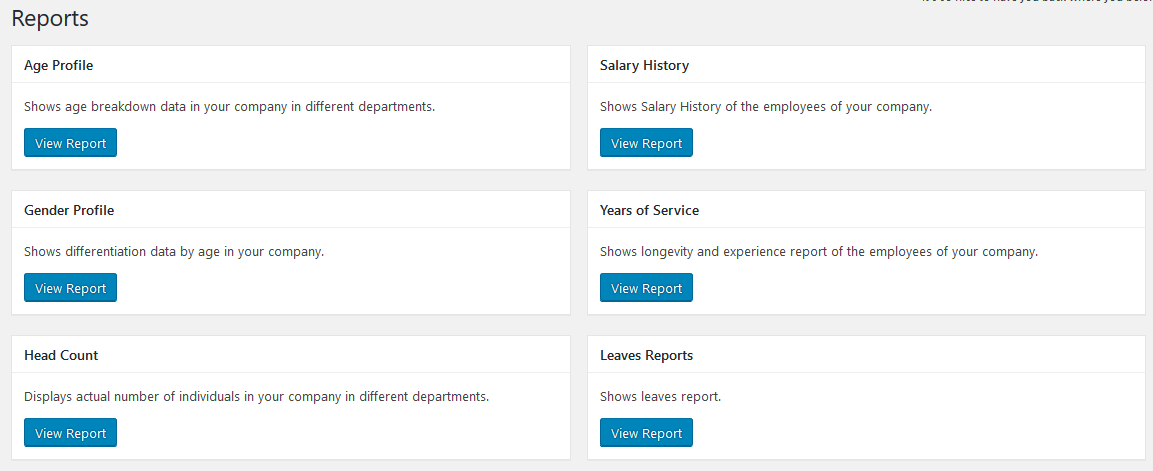 HRM reports wordpress accounting system