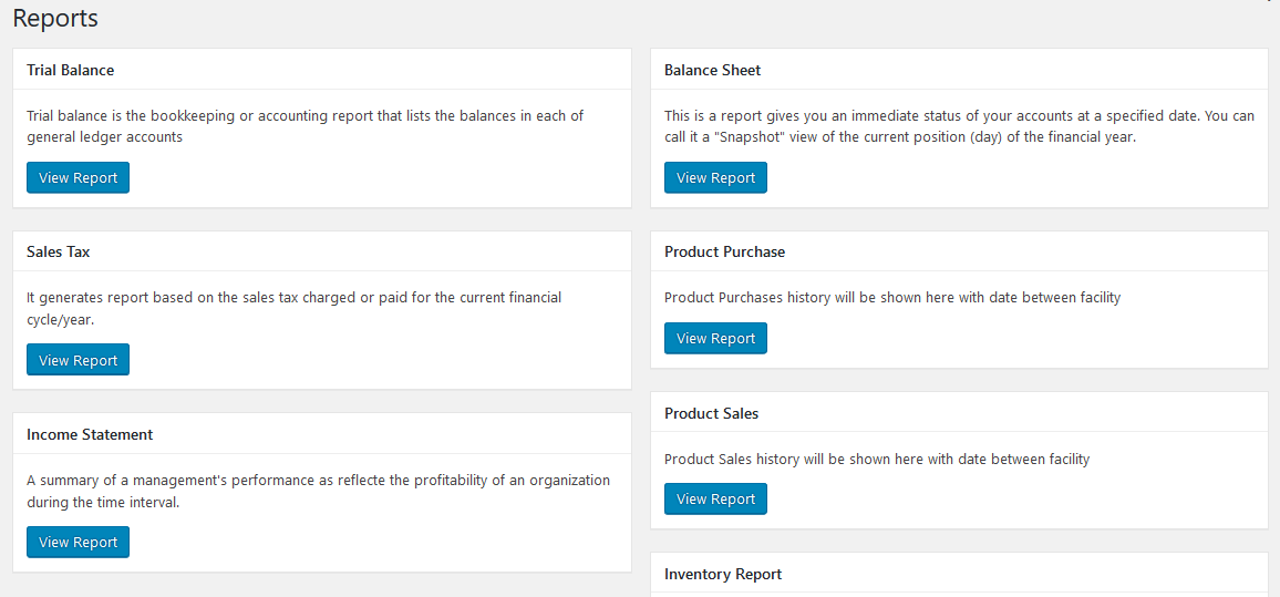 Accounting Reports wordpress accounting system
