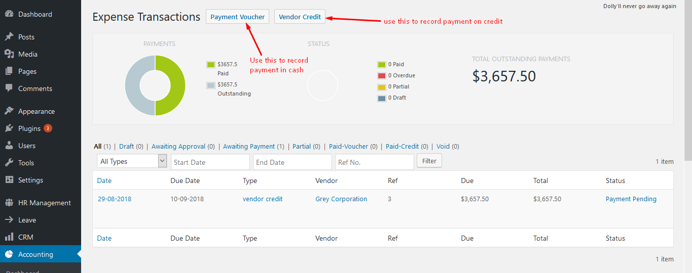 Voucher wordpress accounting system