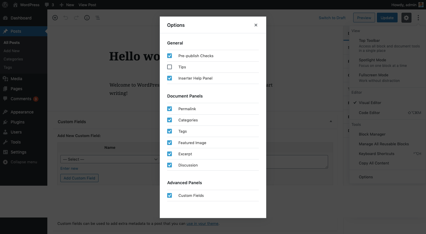 enabling custom fields