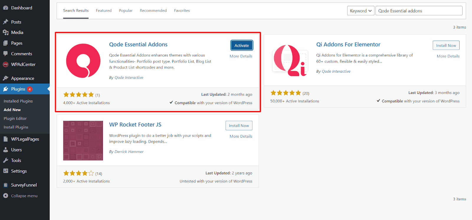 Qode Essential Addons Plugin installation