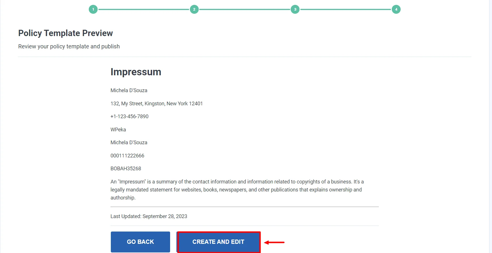 Final Template Review- Impressum policy page 