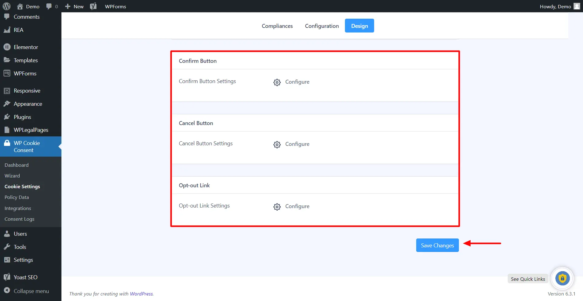 Configuring design tab