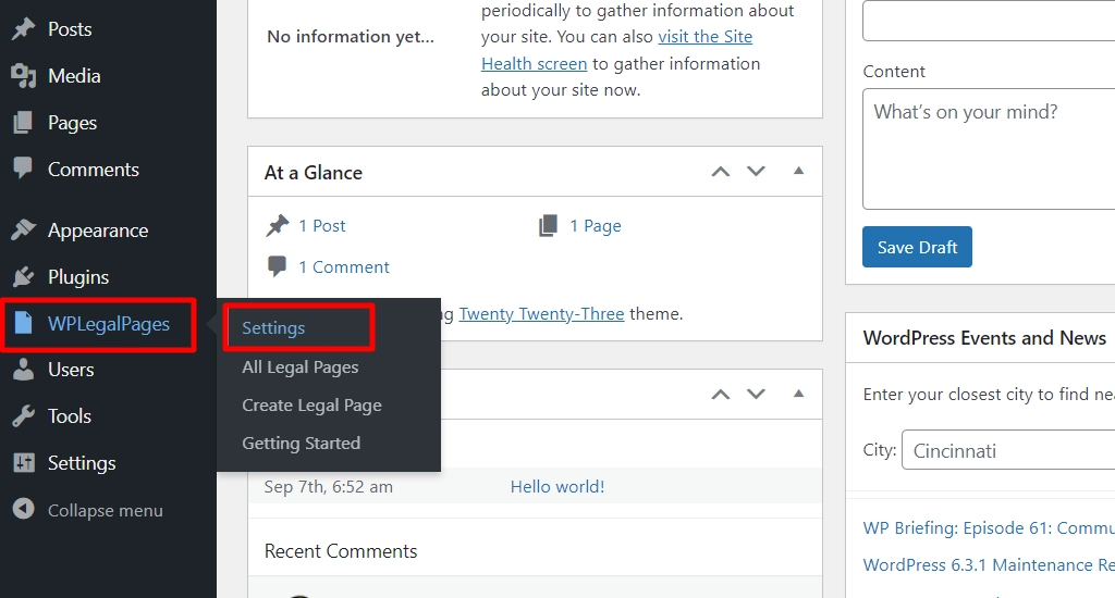 Go to WPLegalPages settings