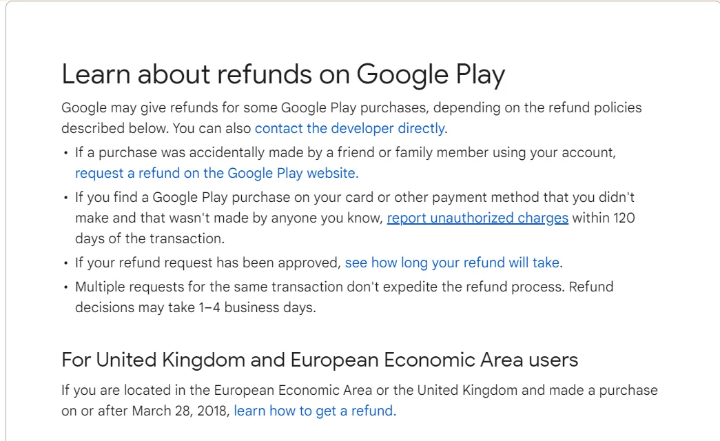 Google Play Refund Policy