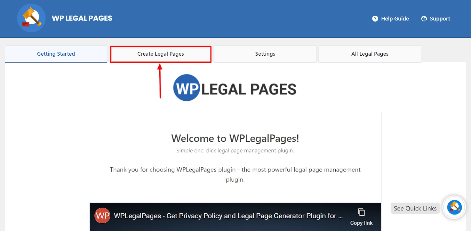 Click on Create Legal Pages Button