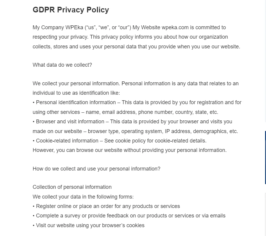 Wpeka blog privacy policy