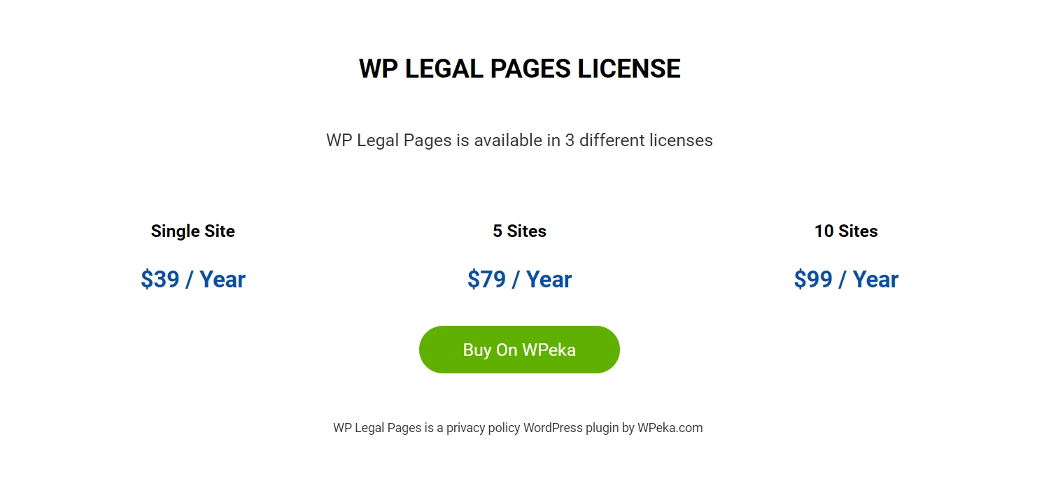 WP Legal Pages Pricing