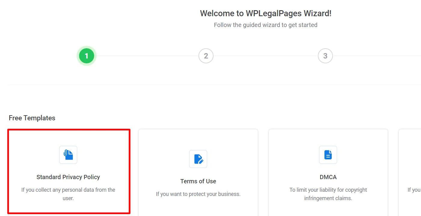 Clicking standard privacy policy template
