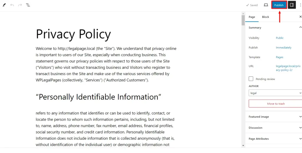 Publishing privacy policy