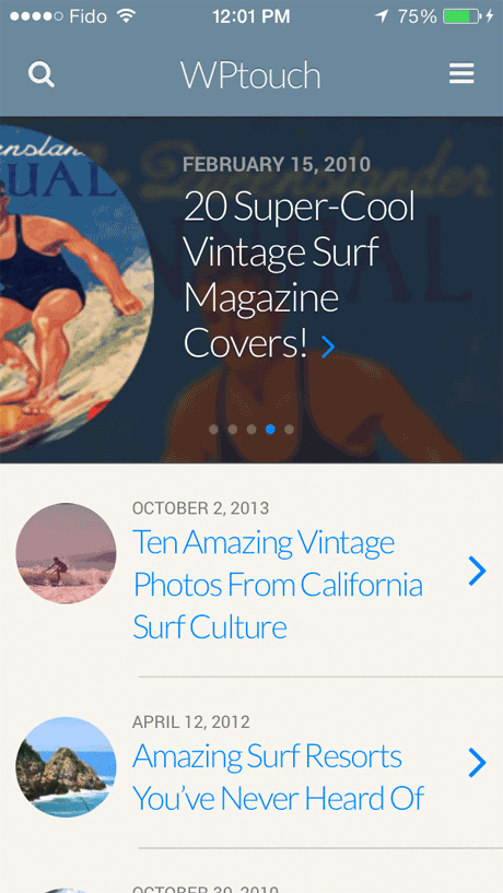 Example of WPTouch Post List