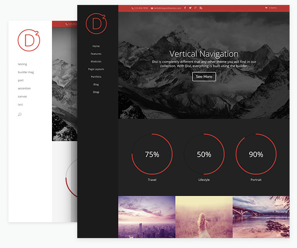 Vertical Navigation in elegant themes divi 2.0 wordpress theme