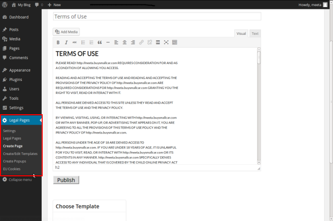 WP Legal Pages Options