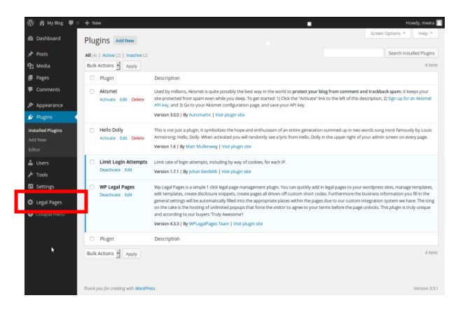 WP Legal Pages Settings