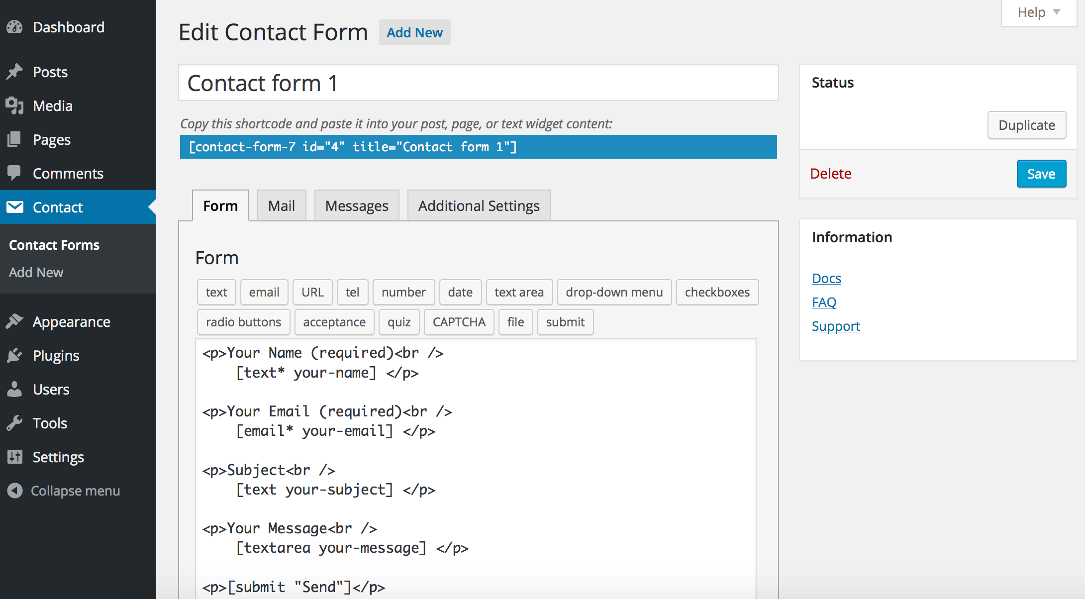 Contact Form 7 screenshot