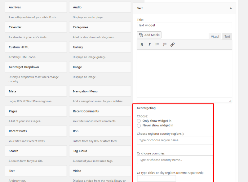 options for widgets