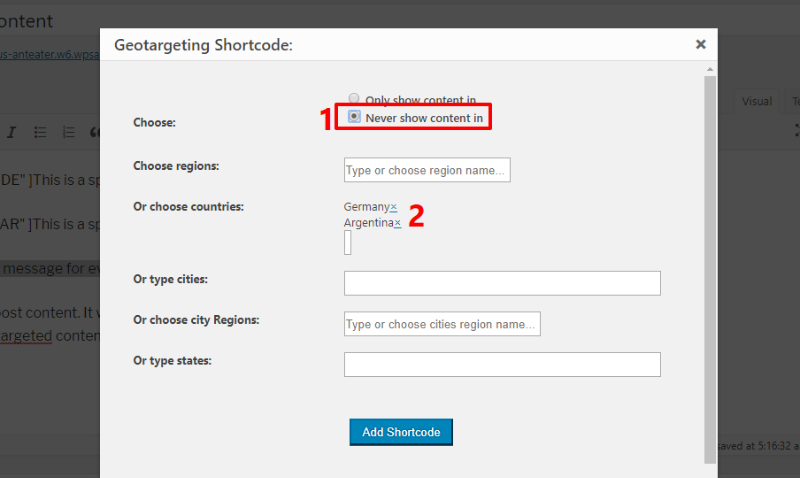 adjusting shortcode