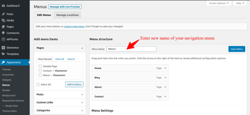 clicking on menu 1