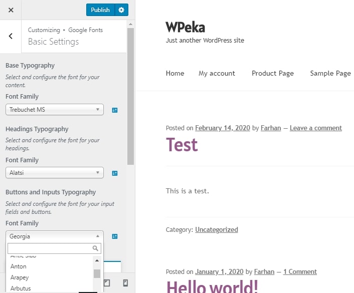 Google Font for WordPress
