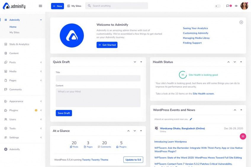 WPAdminify dashboard screenshot WPAdminify dashboard screenshot
