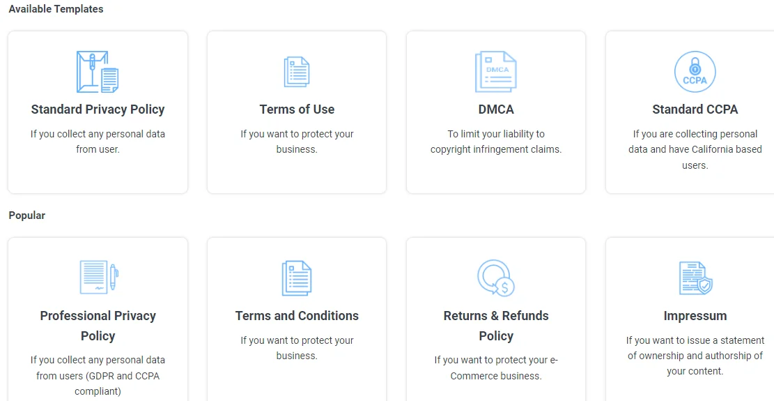 WP Legal Pages plugin templates