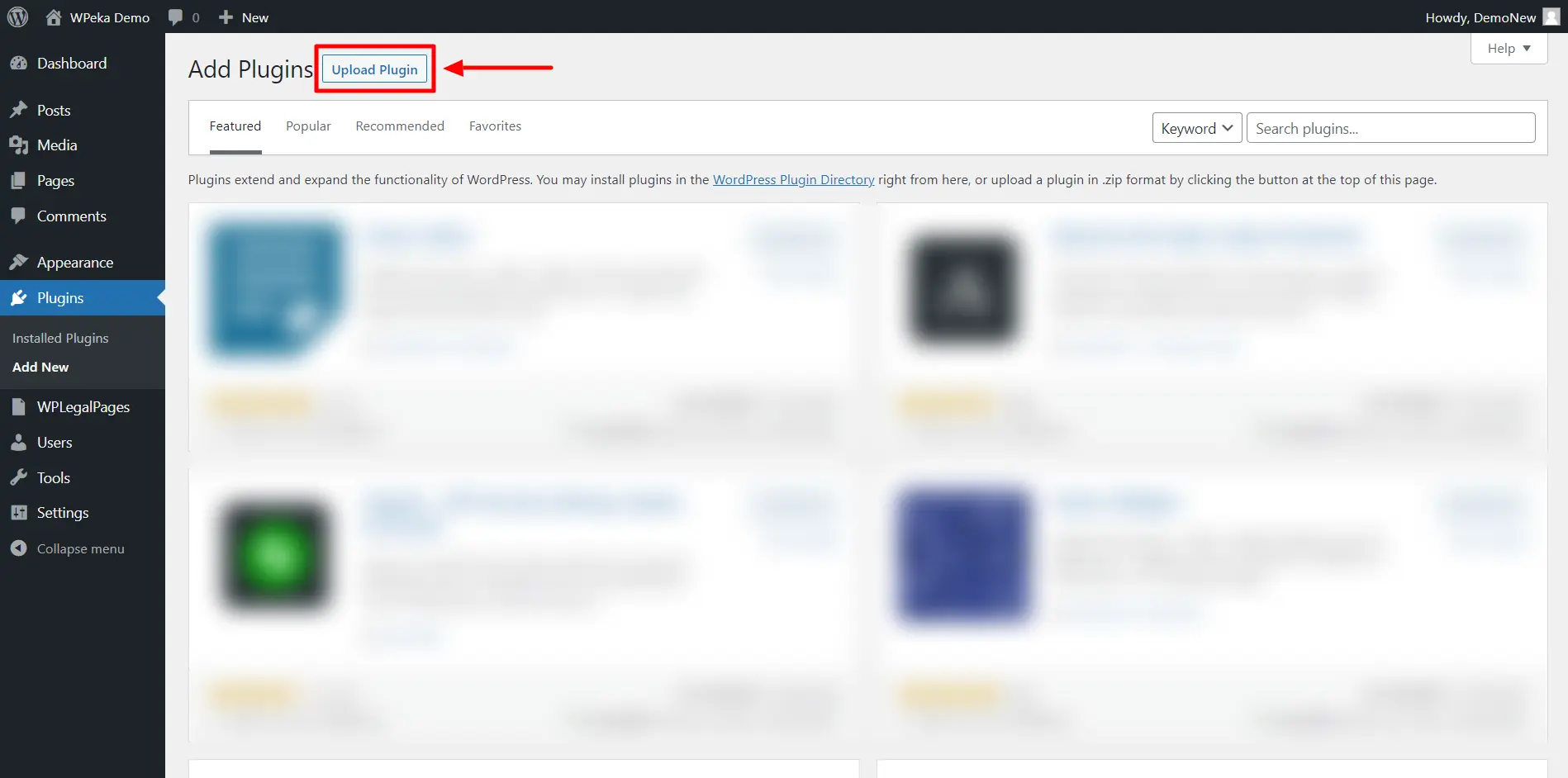 WP Legal Pages> Upload Plugin