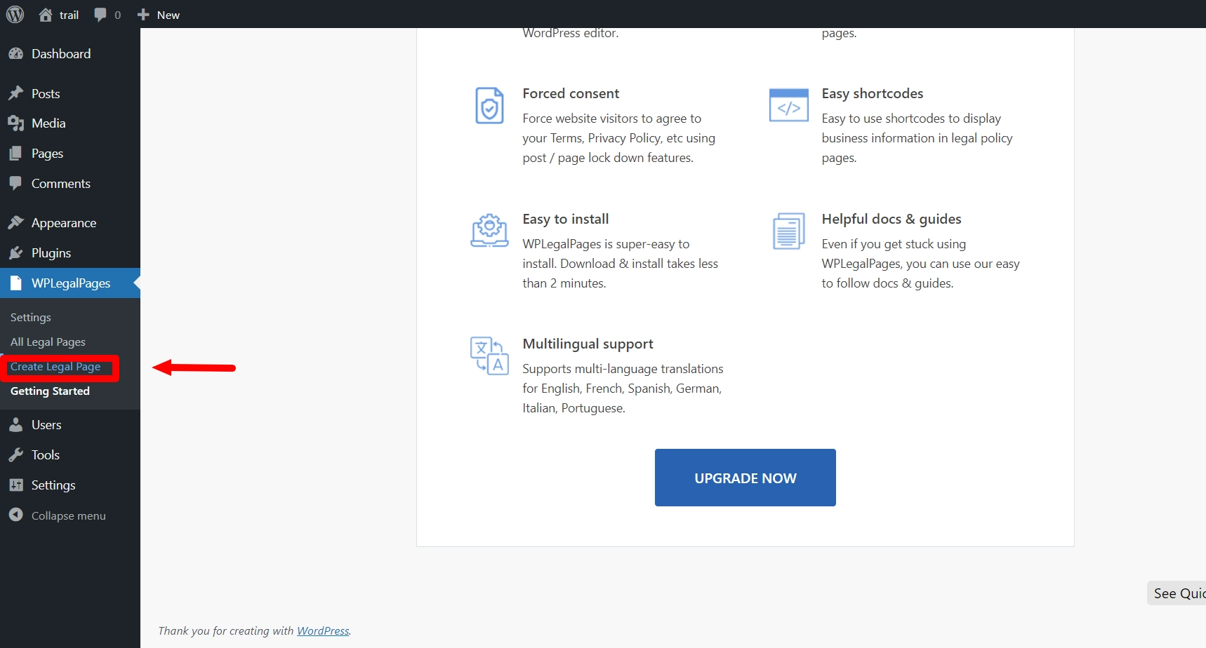Creating Legal pages