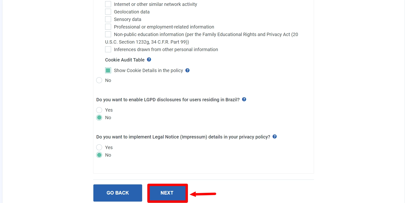 Selecting the necessary data