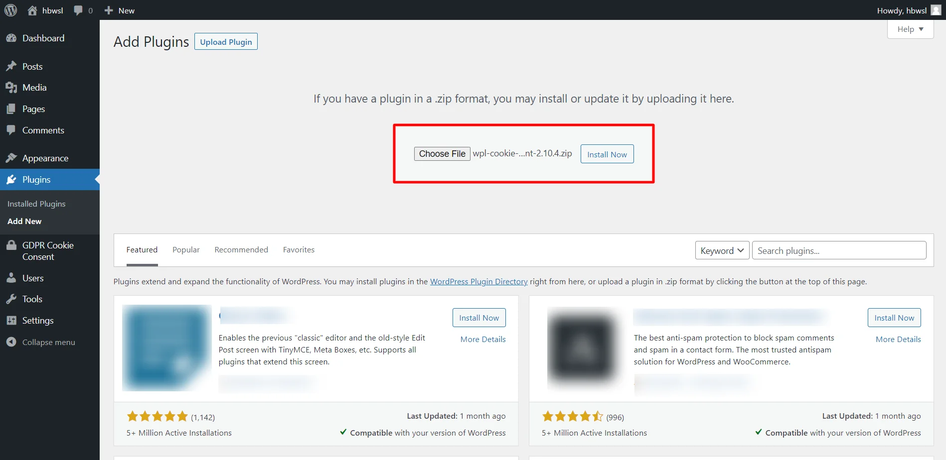 Uploading the zip file 