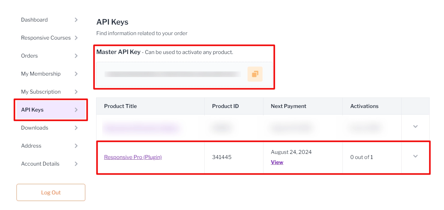 API Key of Responsive pro