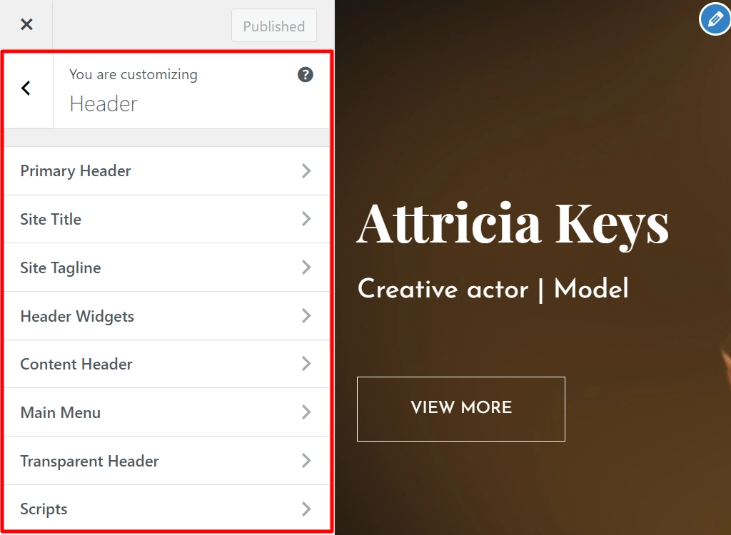 Header settings