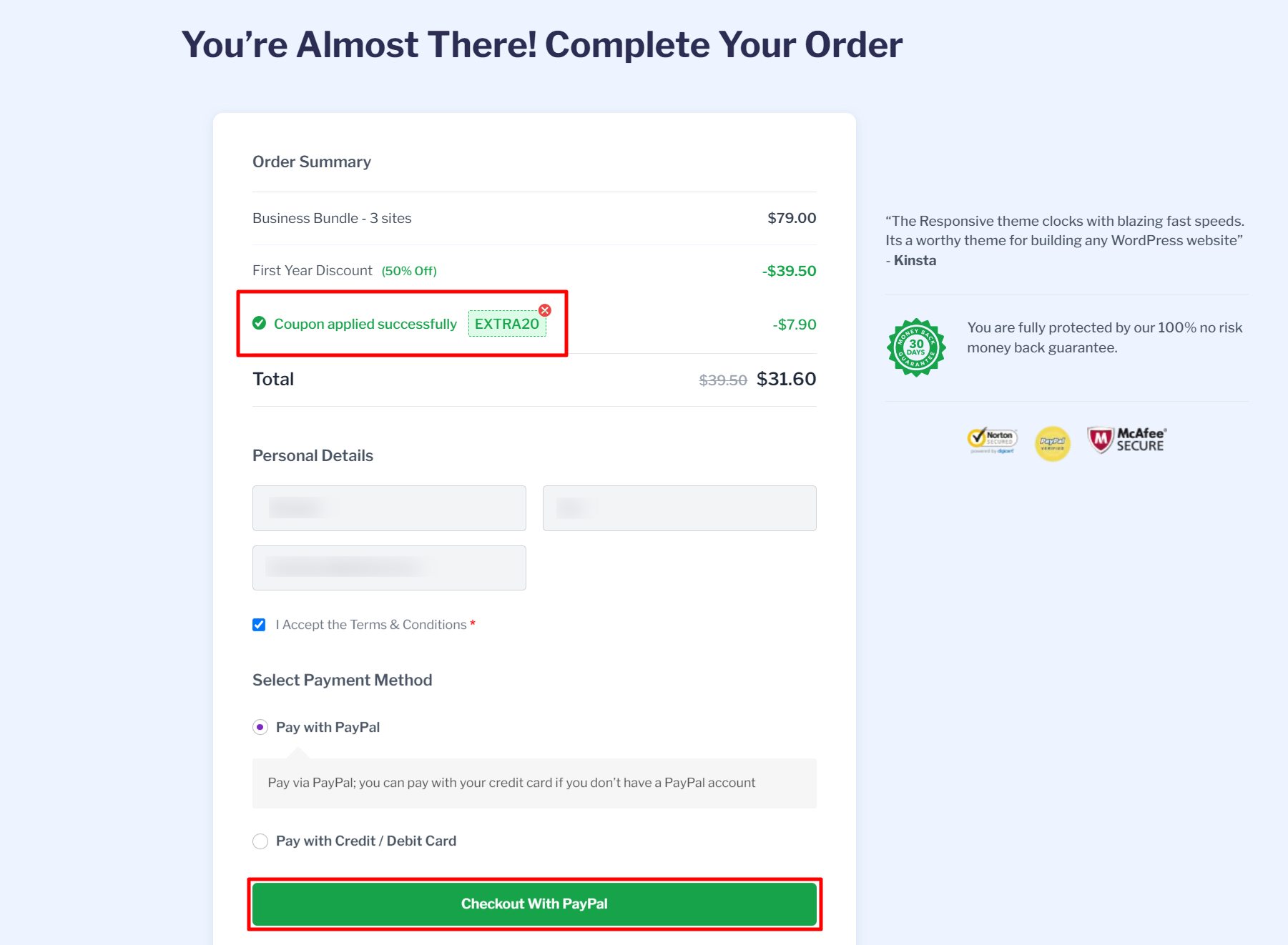 Checkout page