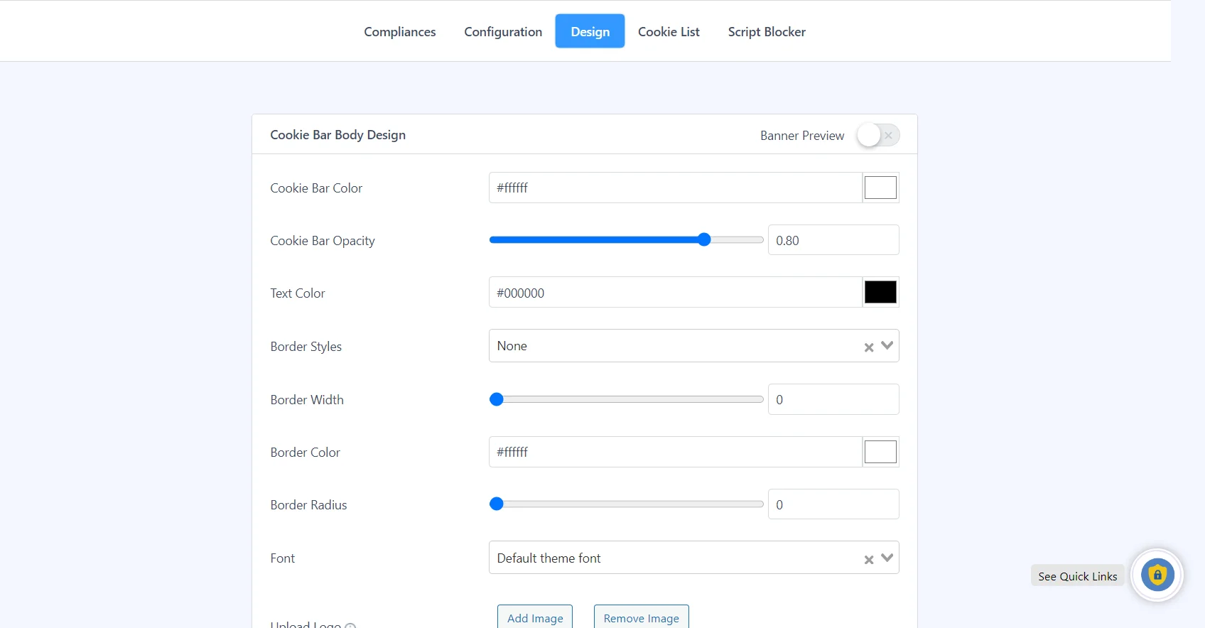 Design tab- WP Cookie Consent