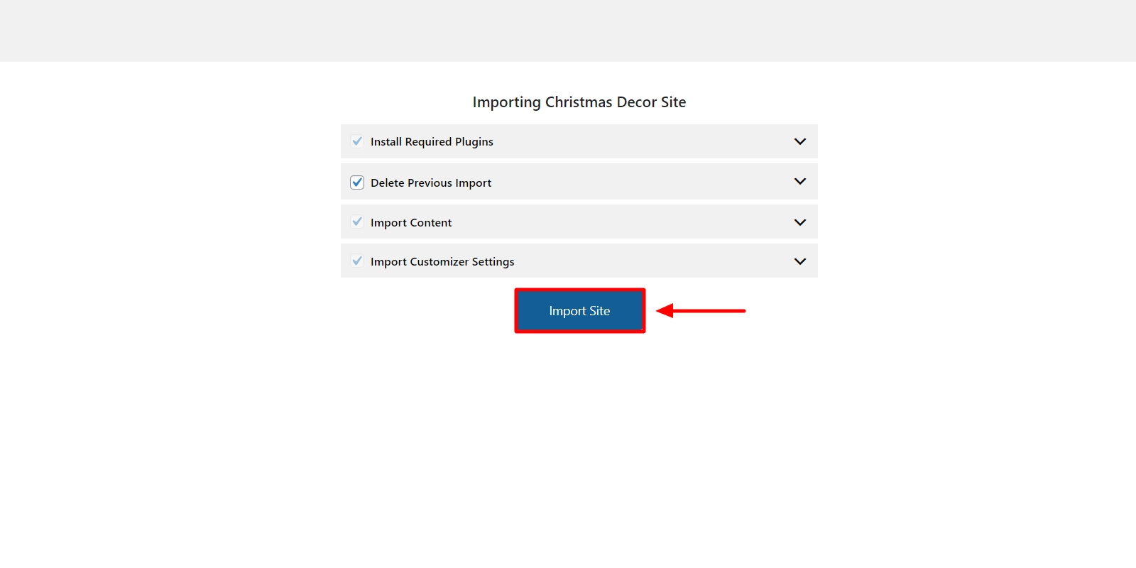 Import Site Again