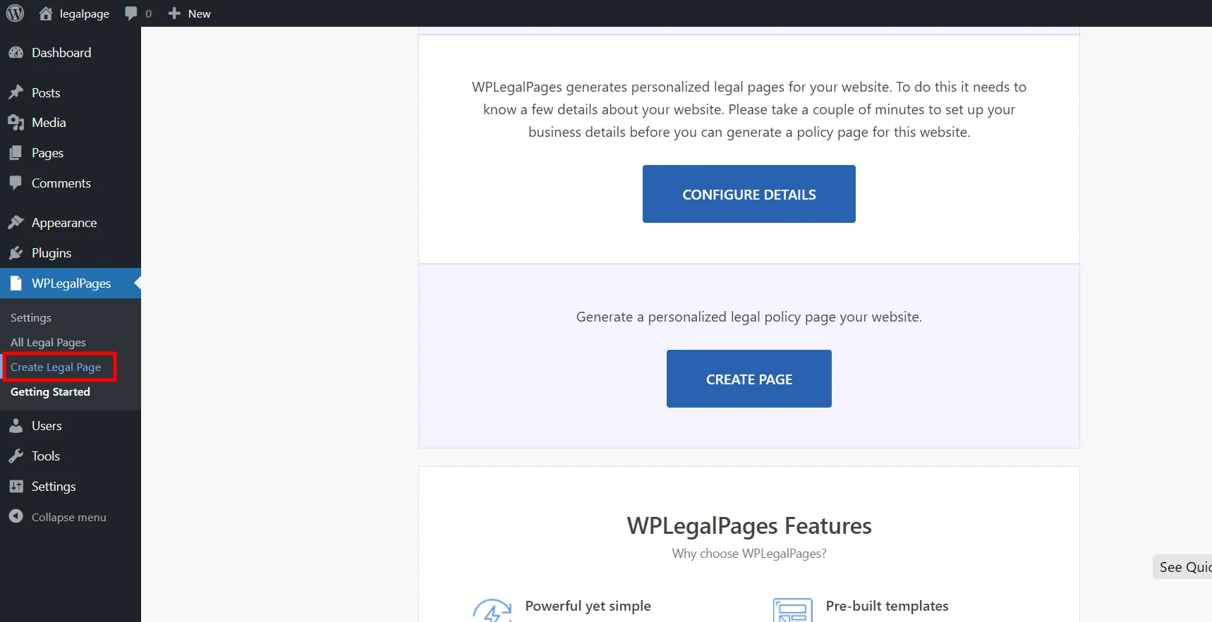 Creating legal pages