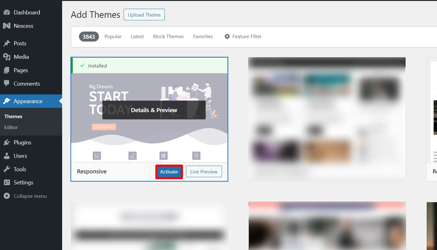 Activating theme