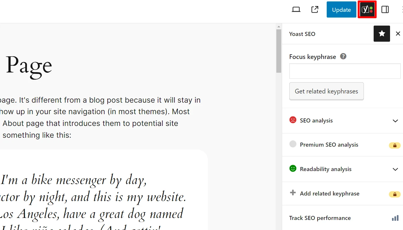 Clicking Yoast SEO