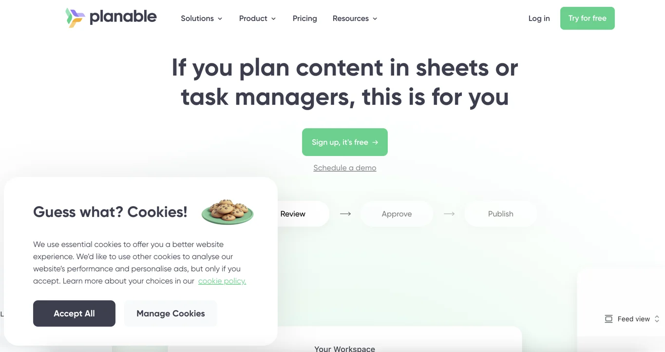 Planable cookie consnet examples