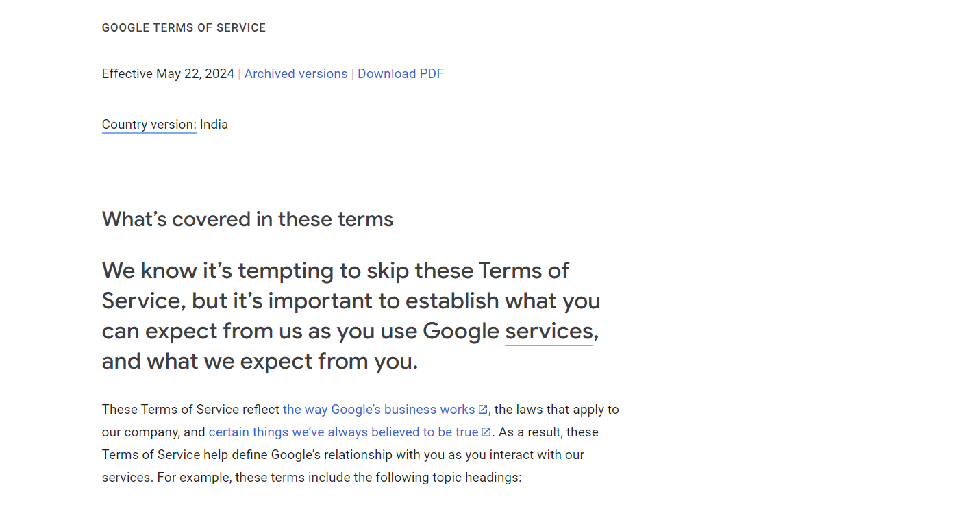 Google’s Terms and Conditions