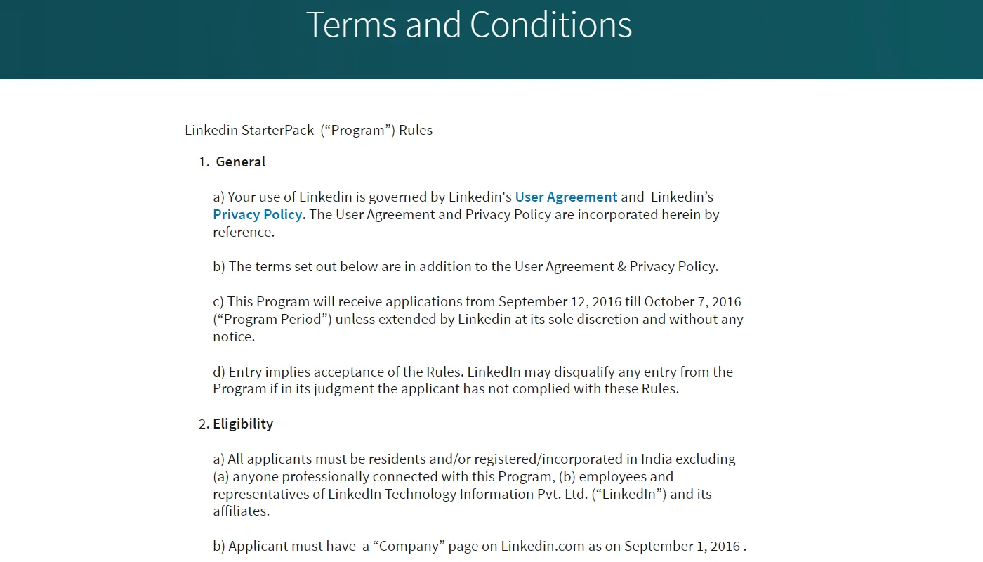 LinkedIn’s Terms and Conditions