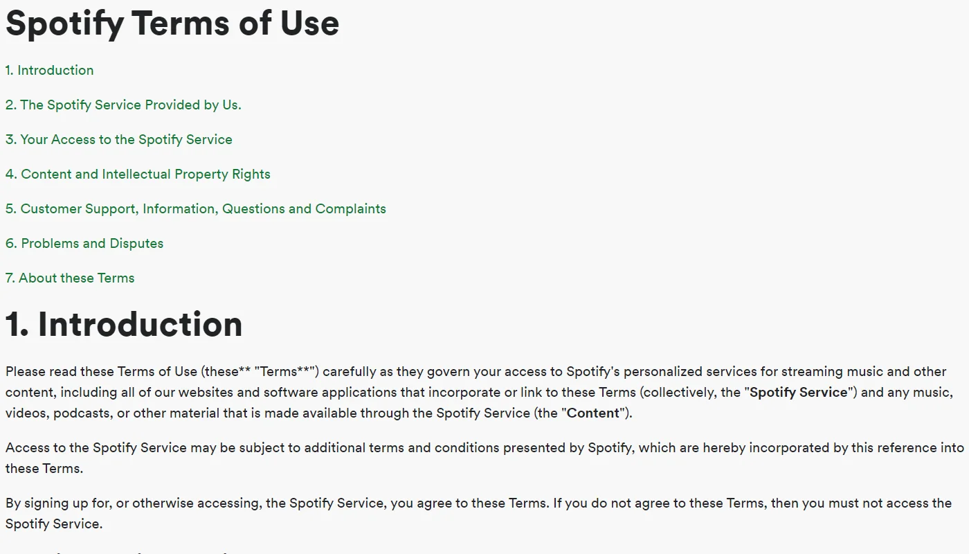 Spotify’s Terms and Conditions