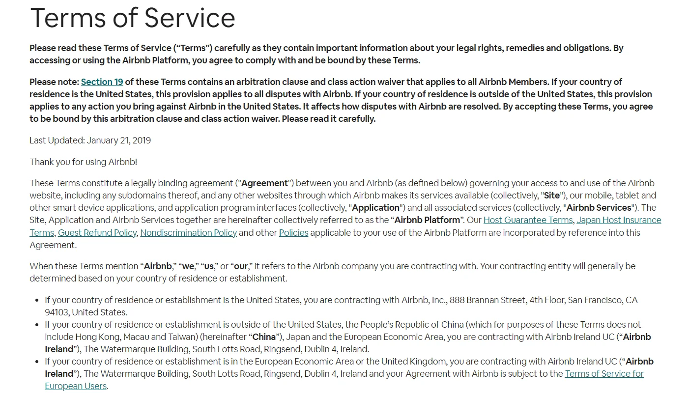 Airbnb’s Terms and Conditions