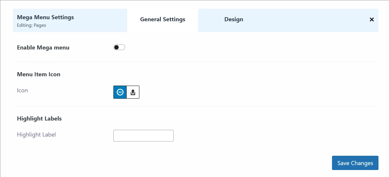 Mega menu customizer